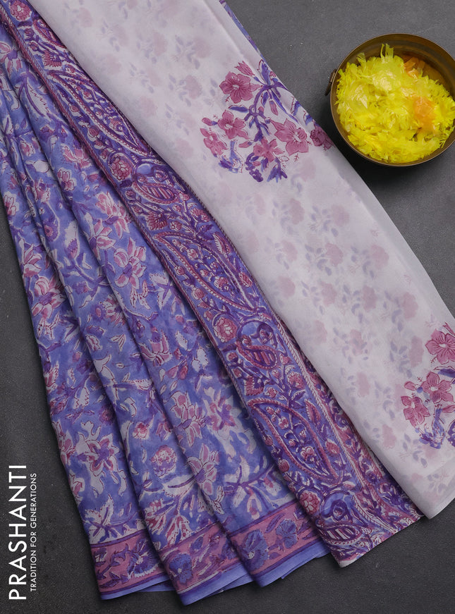 Georgette saree lavender shade and onion pink with allover block prints and printed border