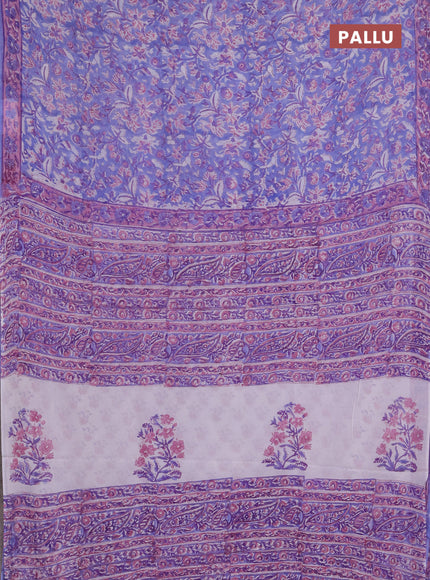 Georgette saree lavender shade and onion pink with allover block prints and printed border
