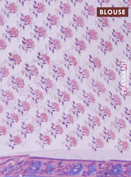 Georgette saree lavender shade and onion pink with allover block prints and printed border