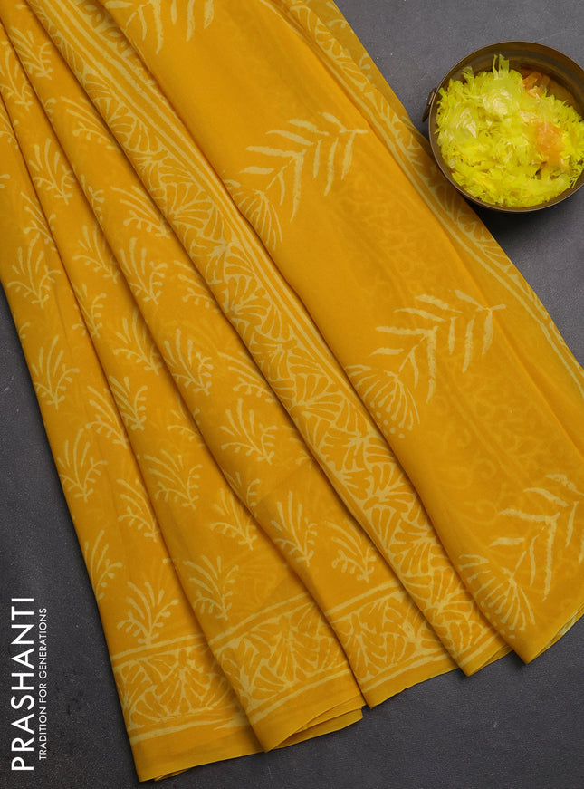 Georgette saree yellow with allover butta block prints and printed border