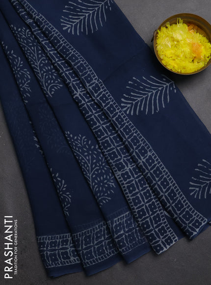 Georgette saree peacock blue with butta block prints and printed border