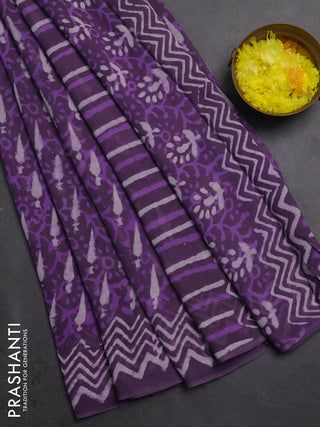 Georgette saree purple shade with allover dabu prints and printed border