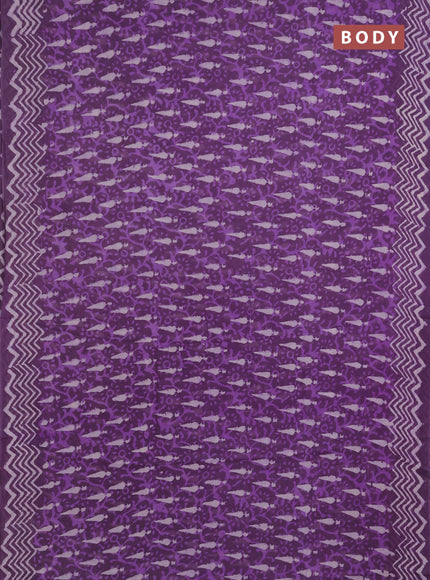 Georgette saree purple shade with allover dabu prints and printed border