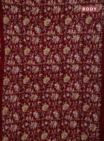Georgette saree maroon and off white with allover kalamkari block prints and simple border