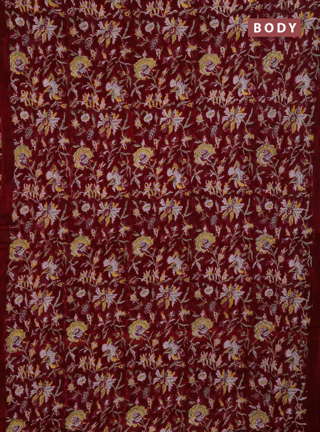 Georgette saree maroon and off white with allover kalamkari block prints and simple border