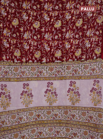 Georgette saree maroon and off white with allover kalamkari block prints and simple border