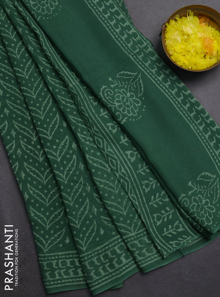 Georgette saree green with allover block prints and printed border