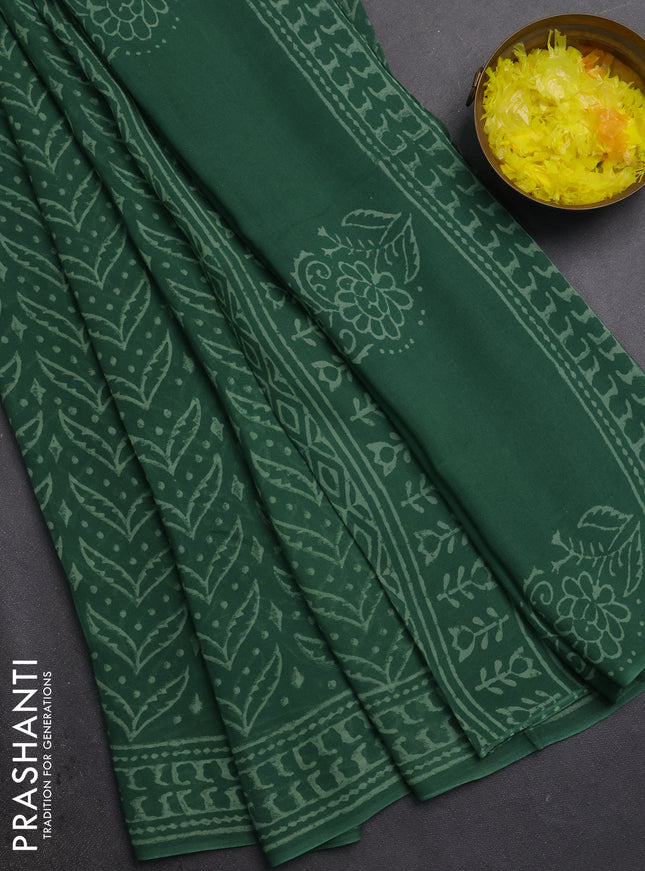 Georgette saree green with allover block prints and printed border