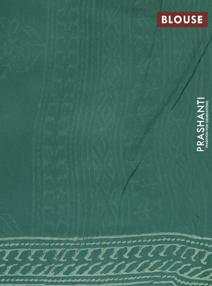 Georgette saree green with allover block prints and printed border