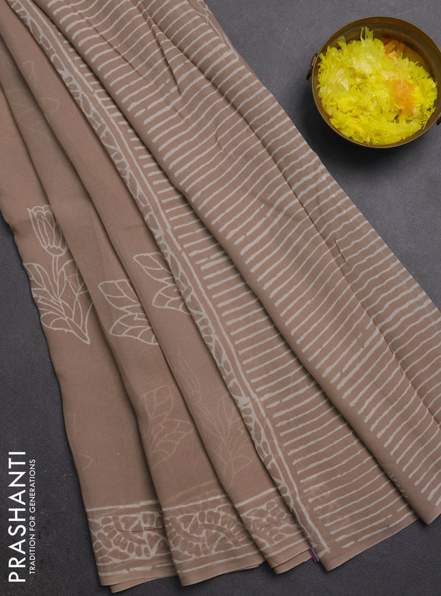 Georgette saree beige with butta block prints and printed border
