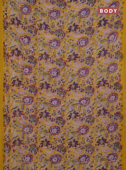Georgette saree yellow with allover kalamkari block prints and simple border