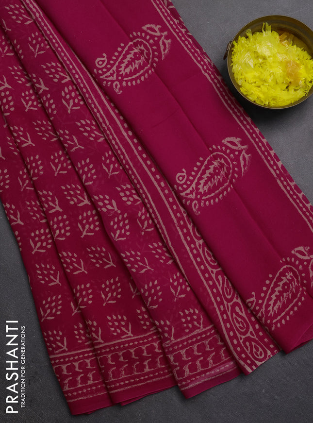 Georgette saree pink with allover butta block prints and printed border