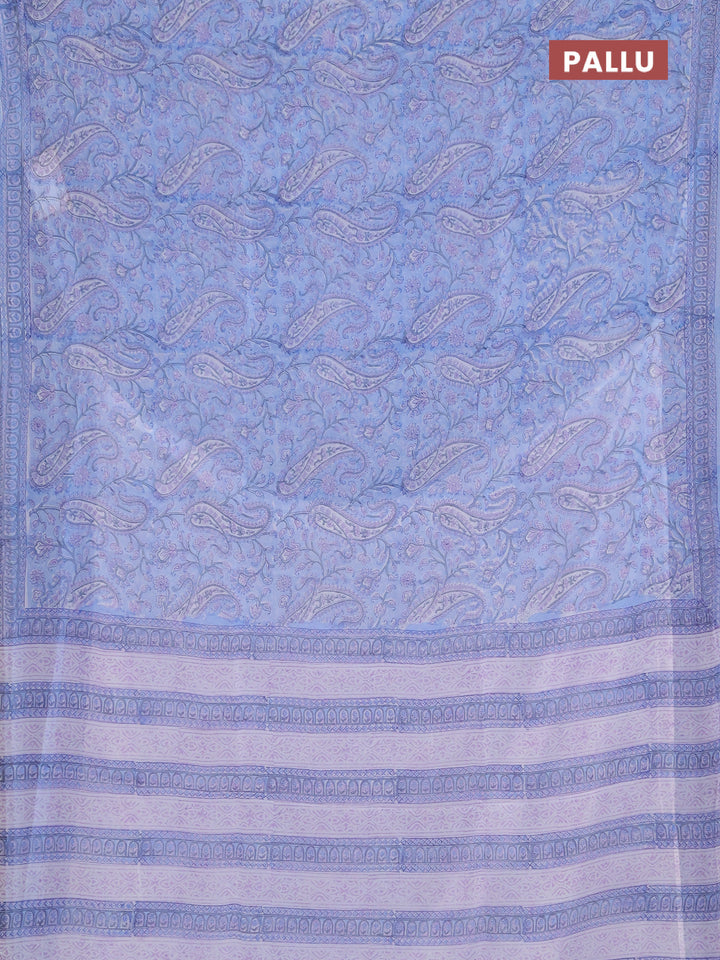Georgette saree light blue and off white with allover block prints and printed border