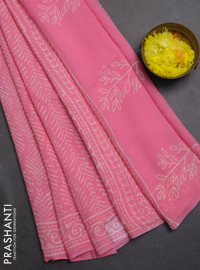 Georgette saree light pink with allover block prints and printed border