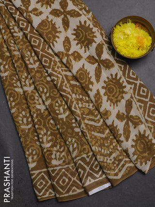 Georgette saree khaki shade with allover dabu prints and printed border