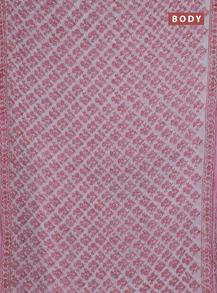 Georgette saree off white and light pink with allover floral block prints and printed border