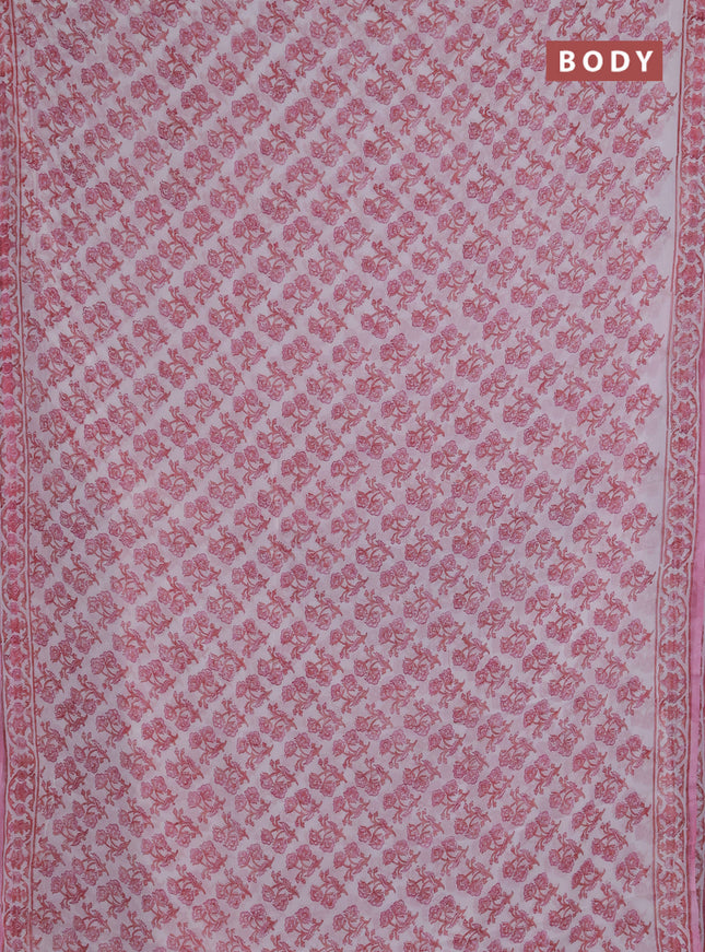 Georgette saree off white and light pink with allover floral block prints and printed border