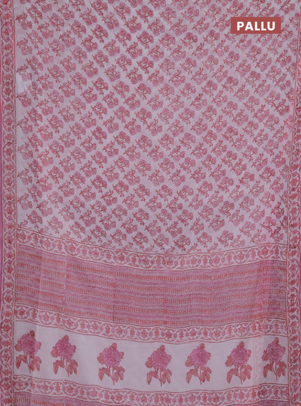 Georgette saree off white and light pink with allover floral block prints and printed border