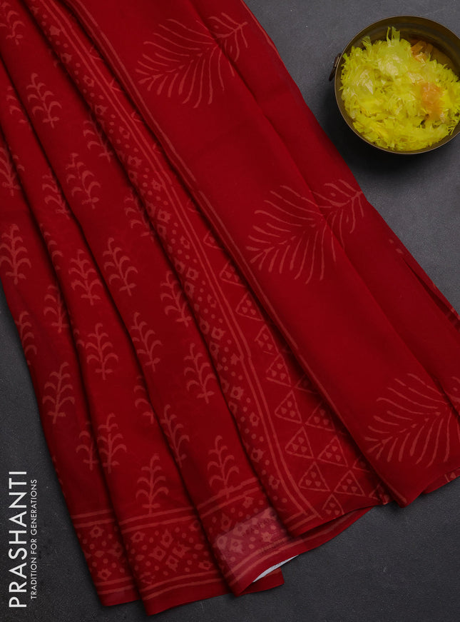 Georgette saree red with allover butta prints and printed border