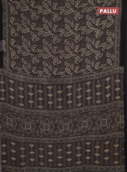 Georgette saree grey and black with allover block prints and printed border