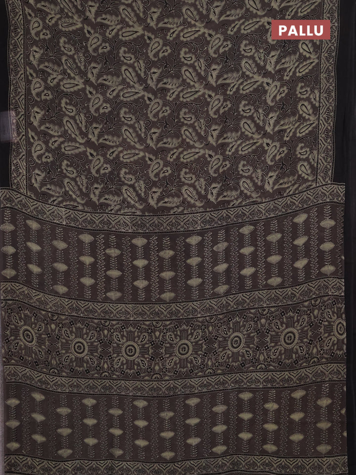 Georgette saree grey and black with allover block prints and printed border