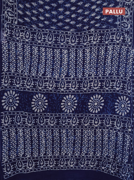 Georgette saree indigo blue with allover dabu prints and printed border