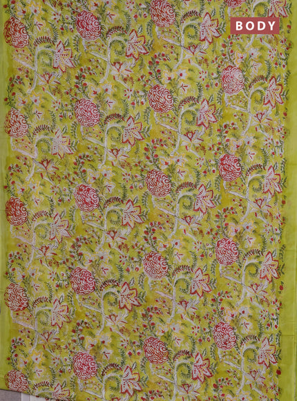 Georgette saree lime green and light green with allover block prints and simple border