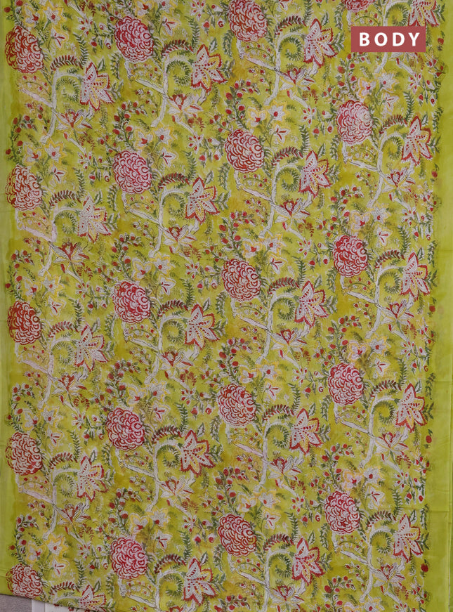 Georgette saree lime green and light green with allover block prints and simple border