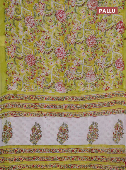 Georgette saree lime green and light green with allover block prints and simple border