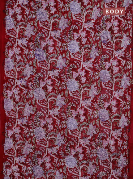 Georgette saree kumkum red and off white with allover block prints and simple border