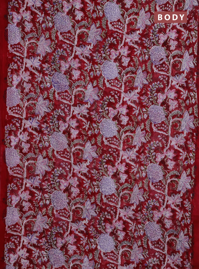 Georgette saree kumkum red and off white with allover block prints and simple border