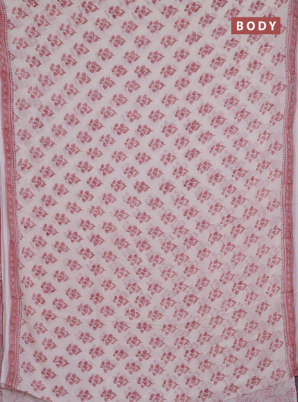 Georgette saree off white and light pink with allover floral butta block prints and printed border