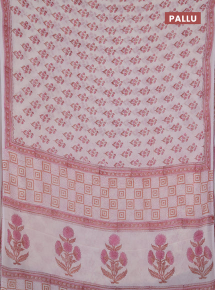Georgette saree off white and light pink with allover floral butta block prints and printed border