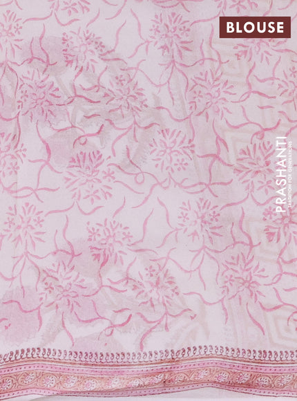 Georgette saree off white and light pink with allover floral butta block prints and printed border