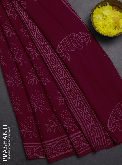 Georgette saree maroon with allover block prints and printed border