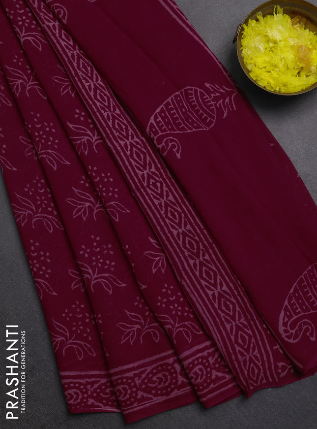 Georgette saree maroon with allover block prints and printed border