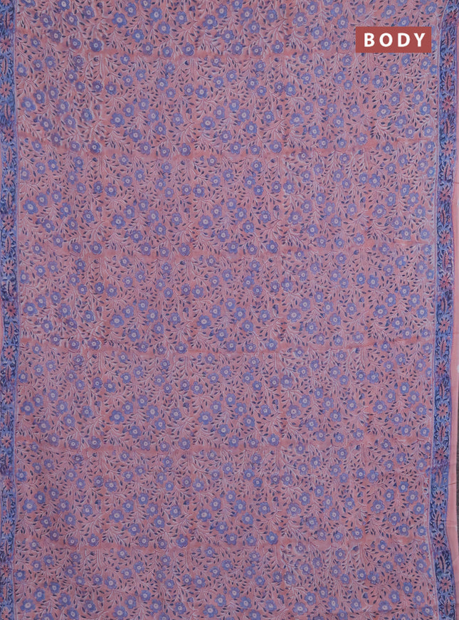 Georgette saree pastel peach and blue with allover block prints and printed border