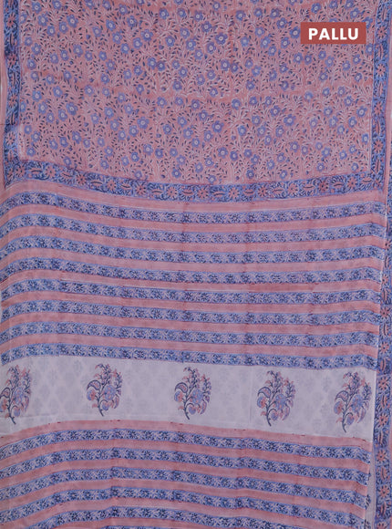 Georgette saree pastel peach and blue with allover block prints and printed border