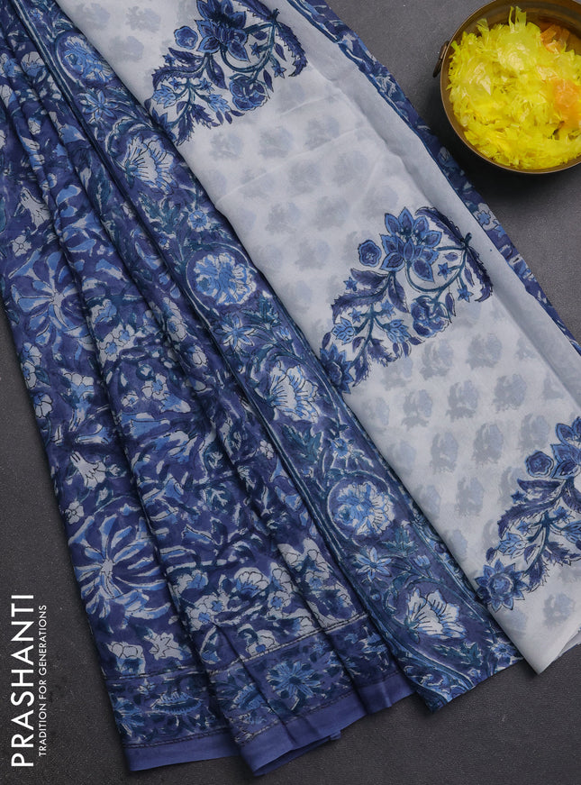 Georgette saree blue with allover block prints and printed border