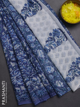 Georgette saree blue with allover block prints and printed border