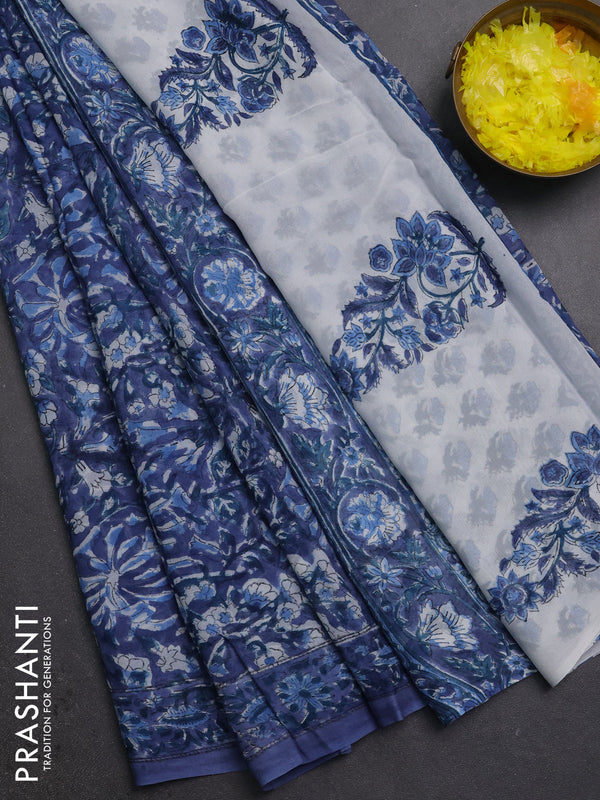 Georgette saree blue with allover block prints and printed border