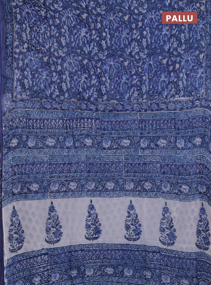 Georgette saree blue with allover block prints and printed border