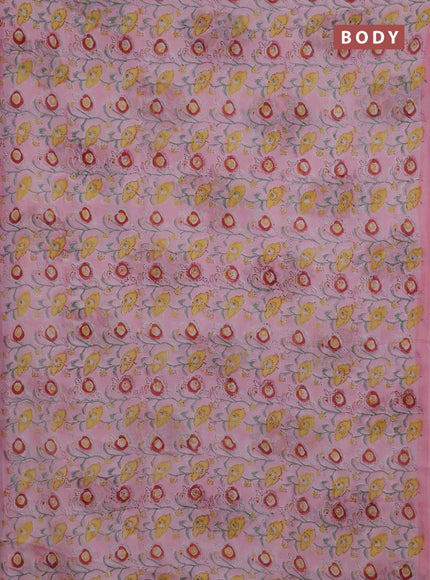 Georgette saree baby pink with allover kalamkari block prints and printed border