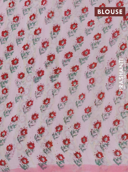 Georgette saree baby pink with allover kalamkari block prints and printed border