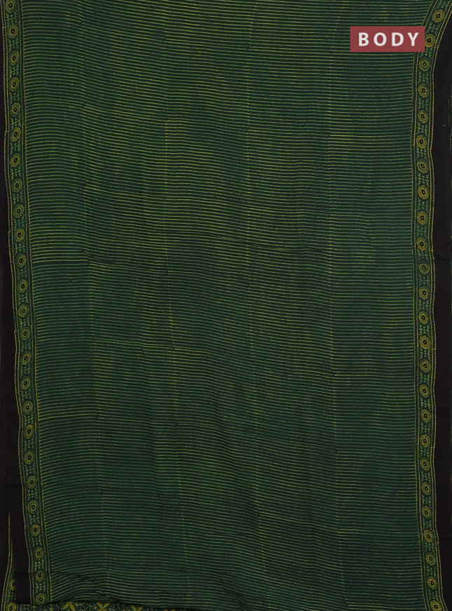 Georgette saree bottle green and black with allover stripe pattern and printed border