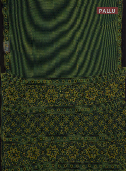 Georgette saree bottle green and black with allover stripe pattern and printed border