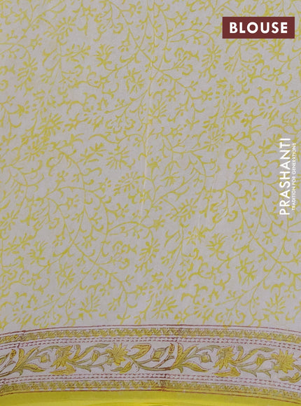 Georgette saree off white and yellow with allover floral butta block prints and printed border