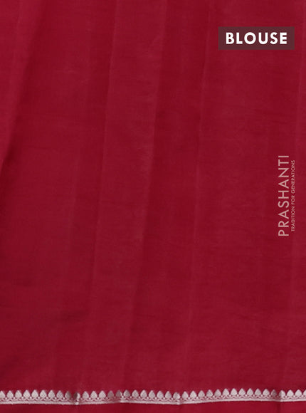 Poona silk saree red with allover silver zari weaves and simple border