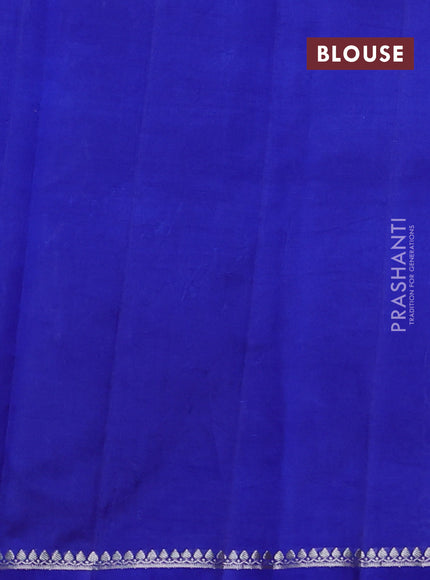 Poona silk saree royal blue with allover silver zari weaves and simple border
