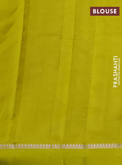 Poona silk saree lime green with allover silver zari weaves and simple border